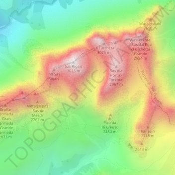Val dala Salieries topographic map, elevation, terrain