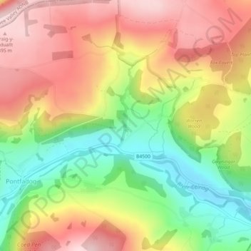 Ty Nant topographic map, elevation, terrain