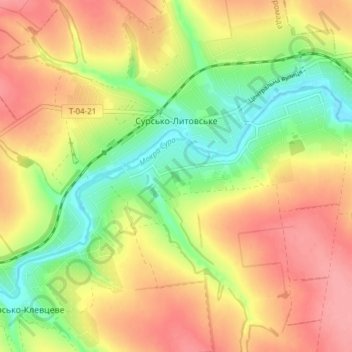 Sursko-Lytovske topographic map, elevation, terrain