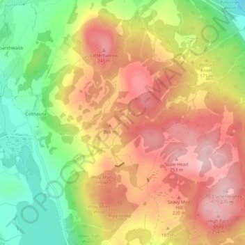 Hodson's Tarn topographic map, elevation, terrain