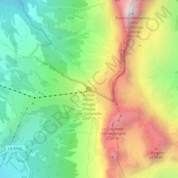 Rifugio Fronza alle Coronelle - Kölnerhütte topographic map, elevation, terrain