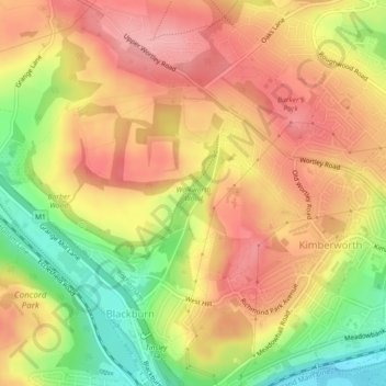 Walkworth Wood topographic map, elevation, terrain