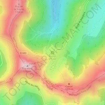 Refuge du buron d'Eylac topographic map, elevation, terrain