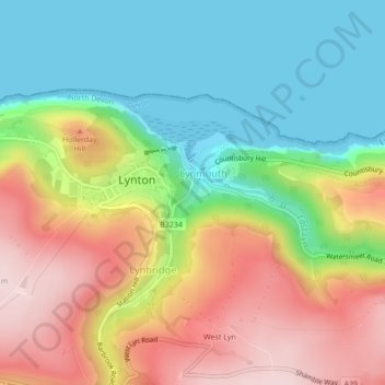 West Lyn topographic map, elevation, terrain