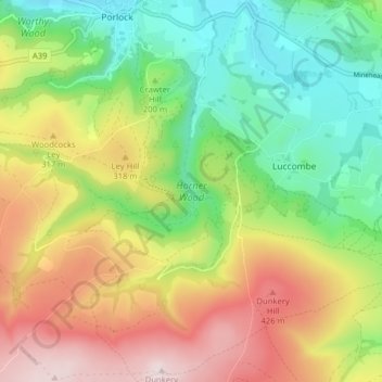 Horner Wood topographic map, elevation, terrain