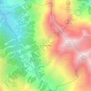 Valle Thuras topographic map, elevation, terrain