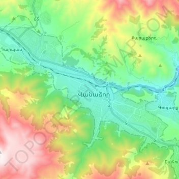 Vanadzor topographic map, elevation, terrain