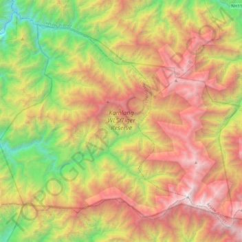 Kamlang WLS/Tiger Reserve topographic map, elevation, terrain