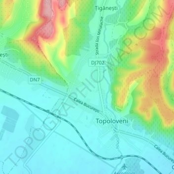 Topoloveni topographic map, elevation, terrain