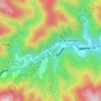 佐治川ダム topographic map, elevation, terrain