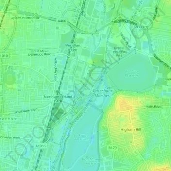 Tottenham Marshes topographic map, elevation, terrain