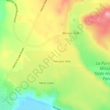 Mission Hills topographic map, elevation, terrain