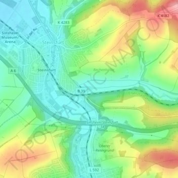 Sinsheim-Steinsfurt / Insenbach topographic map, elevation, terrain