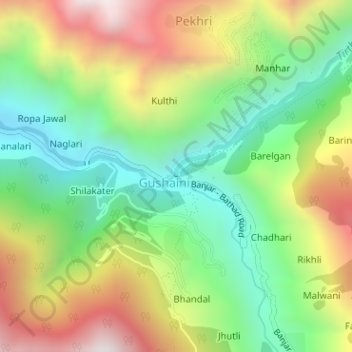 Tirthan topographic map, elevation, terrain