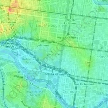 Yarra Park topographic map, elevation, terrain
