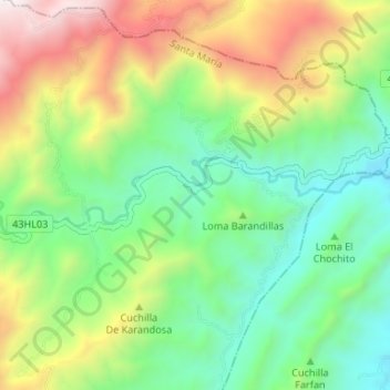 Río Bache topographic map, elevation, terrain