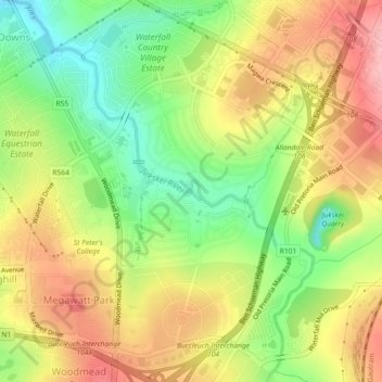 Jukskei River topographic map, elevation, terrain