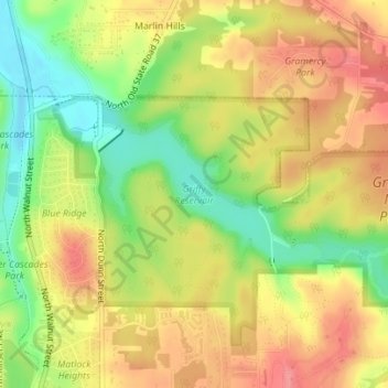 Griffy Reservoir topographic map, elevation, terrain