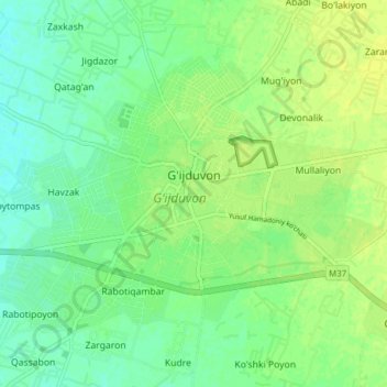 Gijduvan topographic map, elevation, terrain