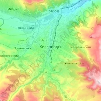 Kislovodsk topographic map, elevation, terrain