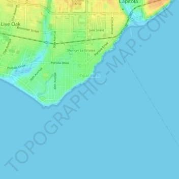 Pleasure Point topographic map, elevation, terrain