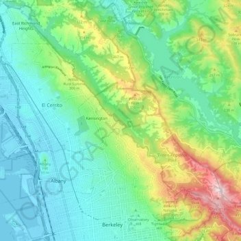 Berkeley Hills topographic map, elevation, terrain