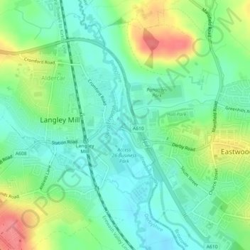 Nottingham Canal topographic map, elevation, terrain