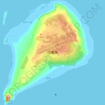 硫黄島 topographic map, elevation, terrain