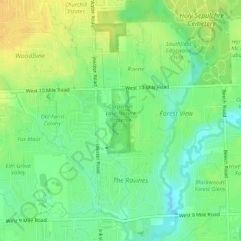 Carpenter Lake Nature Preserve topographic map, elevation, terrain