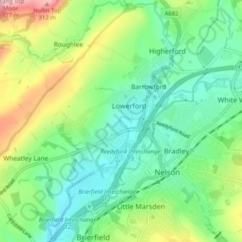 Pendle Water topographic map, elevation, terrain