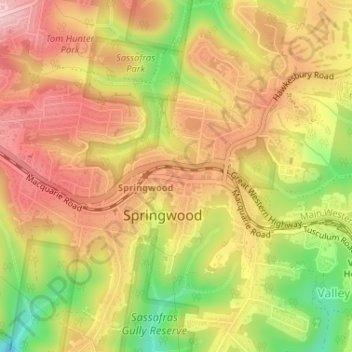 Springwood Park topographic map, elevation, terrain