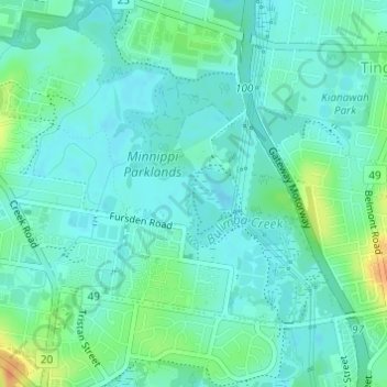 Bulimba Creek topographic map, elevation, terrain