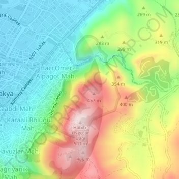 Habibi Neccar Mountain Nature Reserve topographic map, elevation, terrain