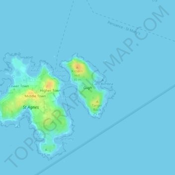 Gugh topographic map, elevation, terrain