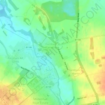 Fornham St Genevieve topographic map, elevation, terrain