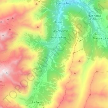 Val Ferret topographic map, elevation, terrain