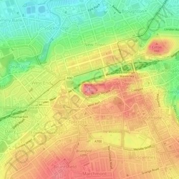 Edinburgh Castle topographic map, elevation, terrain