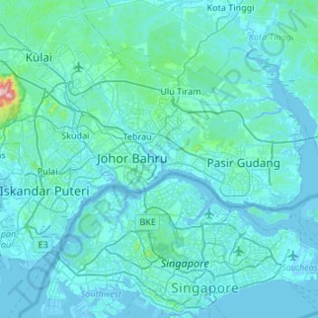 Johor Bahru topographic map, elevation, terrain