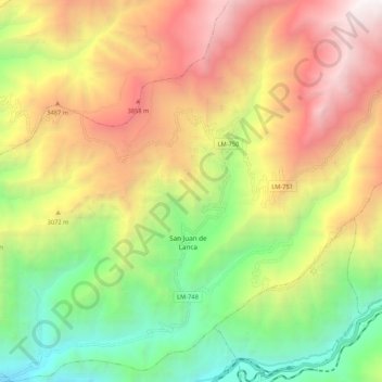 Río Canchacalla topographic map, elevation, terrain