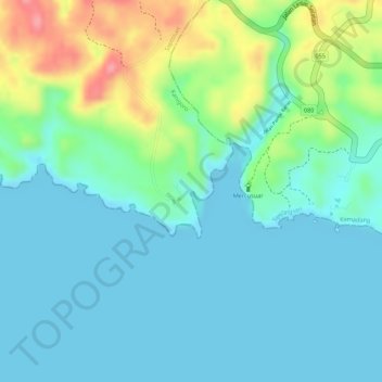 Pantai Krakal Barat topographic map, elevation, terrain