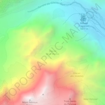 Glacier de la Momie topographic map, elevation, terrain