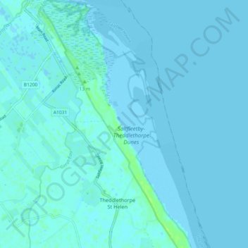 Saltfleetby-Theddlethorpe Dunes topographic map, elevation, terrain
