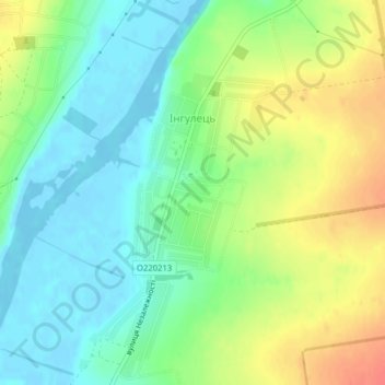 Inhulets topographic map, elevation, terrain
