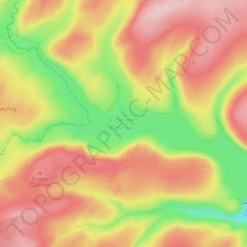 Claerwen Reservoir topographic map, elevation, terrain