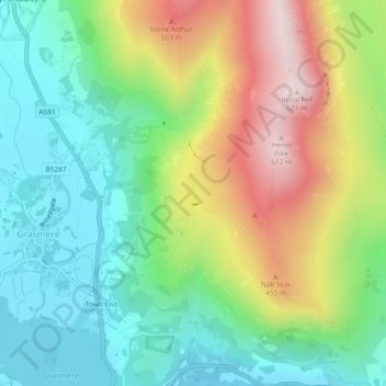 Alcock Tarn topographic map, elevation, terrain