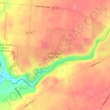 John Bryan State Park topographic map, elevation, terrain