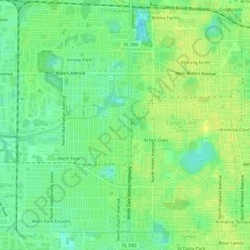 Egypt Lake-Leto topographic map, elevation, terrain