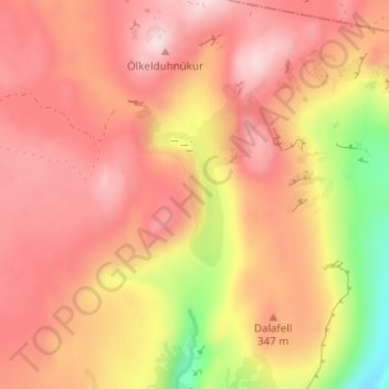 Reykjadalur topographic map, elevation, terrain