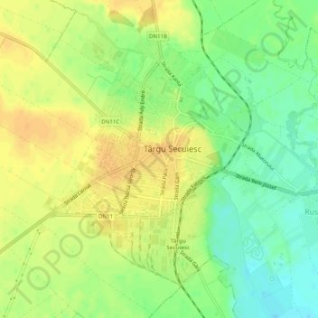 Târgu Secuiesc topographic map, elevation, terrain