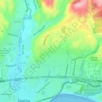 Soquel topographic map, elevation, terrain